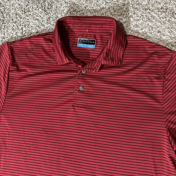PGA TOUR Polo Shirt Mens Medium Red Black Striped Golf Performance Athletic - Picture 2 of 7